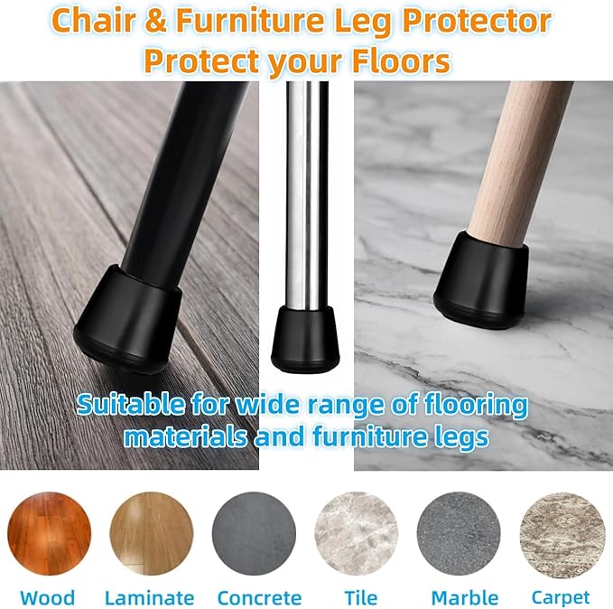 3/4" Chair Leg Tips Caps, Non-Slip Rubber Leg Tips, Stool Leg Protectors Cap, Folding Metal Chair Leg Tip Replacement, Chair Leg Floor Protectors Round Black, 12 Pack