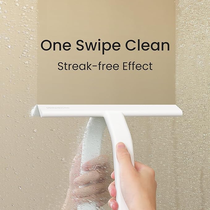 dancemoon JustHang Shower Squeegee for Glass Doors, All-One-Piece Silicone with Built-in Hook Design for Easy Hanging, Household Window Mirror Squeegee for Bathroom, Glass, Kitchen, Tile Wall, Car