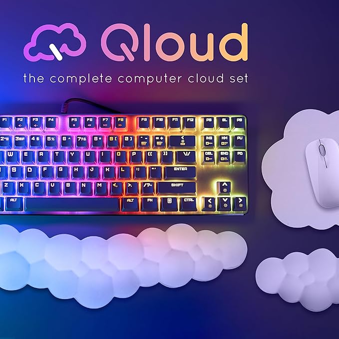 Qloud Cloud Wrist Rest Keyboard Wrist Rest for Computer Keyboard Pad, Cloud Keyboard Wrist Rest, Wrist Pad for Keyboard, Memory Foam, Non-Slip Base, Comes with Mouse Pad - Beige