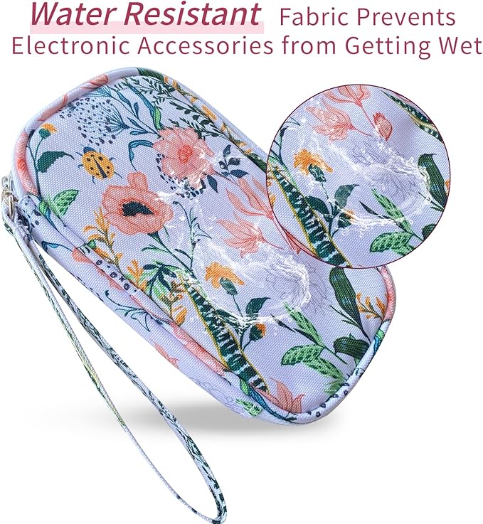 Electronics Organizer Travel Case, Cable Organizer Travel Essentials Tech Pouch,Suitable for Charger, Cable, Phone，Flash Drive,White Flower