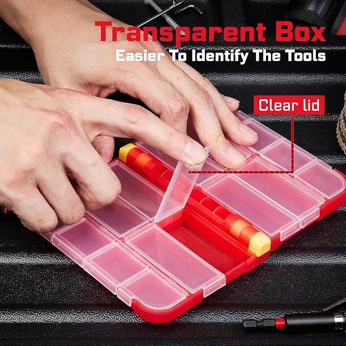 Plastic Tools Box Set, 7Pieces Red Transparent Portable Storage Case for Various Tools and Small Parts Accessories Storage Organizer