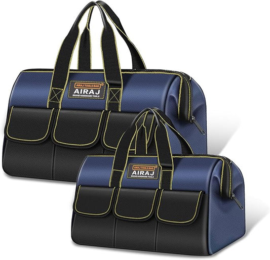 Tool Bag 2-Pack Set | AIRAJ 18" & 14" Portable Tool Storage Bag | Wide Mouth Tool Bags for Men and Women | Small Tool Tote | Tool Organizer for Home Repairs,Garage Storage,Professional Work | Tool Box