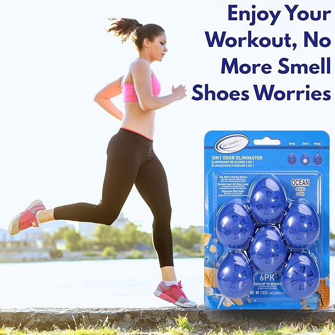 Air Jungles Shoes Deodorizer Ball 12 Count, Ocean Scent, Odor Remover Balls for Sneakers Boot Shoe, Essential Oil Provides Natural Freshness