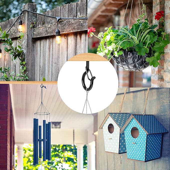 Q Hangers 25 PCS Screw-in Hooks for Outdoor String Lights, Swivel Hanging Basket Patio Light Hooks with Safe Buckle Screw in Planter Eye Hook for Wall Ceiling