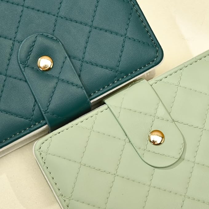 Oirlv Travel Jewelry Organizer Case Portable Jewelry Book with Velvet Pouches for Jewelry Travel Essentials(Matcha Green)