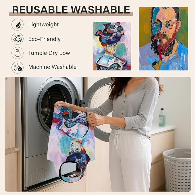 Reusable Grocery Bags, Oil Painting Art Tote Bags With Carry Pouch Waterproof Shopping Bags for Travel Daily Use