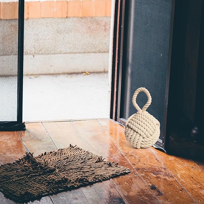 Decorative Door Stop, Weighted Door Stopper for Bottom of Doors, Rope Doorstop, Knot Nautical Doorstopper, Heavy Doorstop for Bedroom, Living Room, Window Wedge, Bookend 6 inch (White)