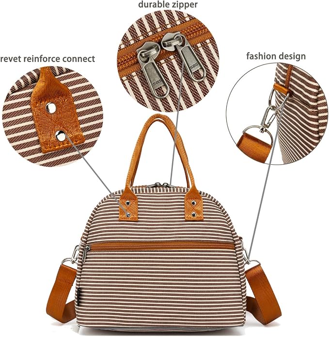 FlowFly Insulated Lunch Bag With Shoulder Strap for Women, Men, and Kids, Large and Reusable, Handle, Freezable Work and School Travel Tote and Meal Prep Organizer, Coffee