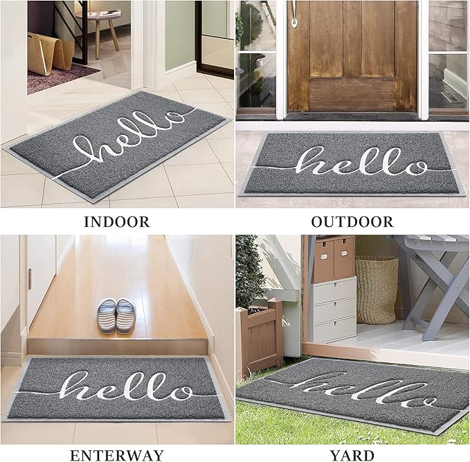 Door Mat (36"x24",Grey) Welcome Mat Low Profile Front Doormat Indoor Outdoor Door Non Slip Rugs for Entryway, Patio, High Traffic Areas