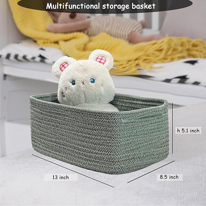 COMFY-HOMI 13" x 8.5" x 5.1"Storage Baskets for Organizing | Cotton Rope Woven Basket | Toy Storage Bin Box | Basket for Shelves, Closet Organizer Bin, Decorative Closet Shelf, 3 Pack, Green