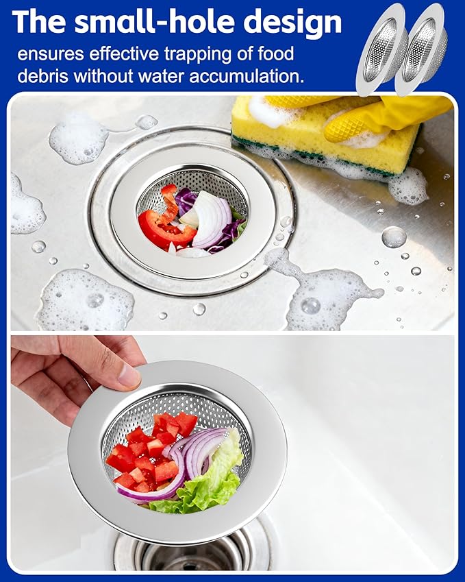 HMTIY 4-Pack Kitchen Sink Drain Strainer, Sturdy Stainless Steel, for Most Kitchen Sink, Effectively Catches Food Particles to Keep Drain Cleanliness, Ease of Cleaning, Outer Diameter 4.5 Inch