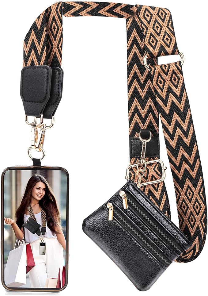 XANGNIER Clip and Go Strap for Phone with Wallet Crossbody, Phone Strap with Zippered Wallet, Adjustable Anti Theft Cellphone Lanyard for Women, Cellphone Chain Accessories, Multicolor 6