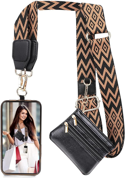 XANGNIER Clip and Go Strap for Phone with Wallet Crossbody, Phone Strap with Zippered Wallet, Adjustable Anti Theft Cellphone Lanyard for Women, Cellphone Chain Accessories, Multicolor 6