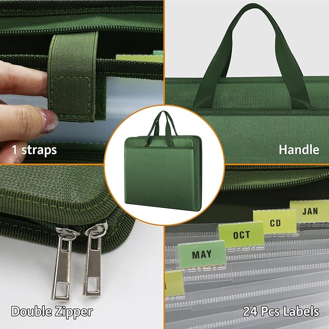 onvvippiv File Organizer Fireproof Expanding Accordion File Folder with Zipper Labels13 Pockets Document Organizer Holder Storage Box Bag for Business Office Receipt Home Travel