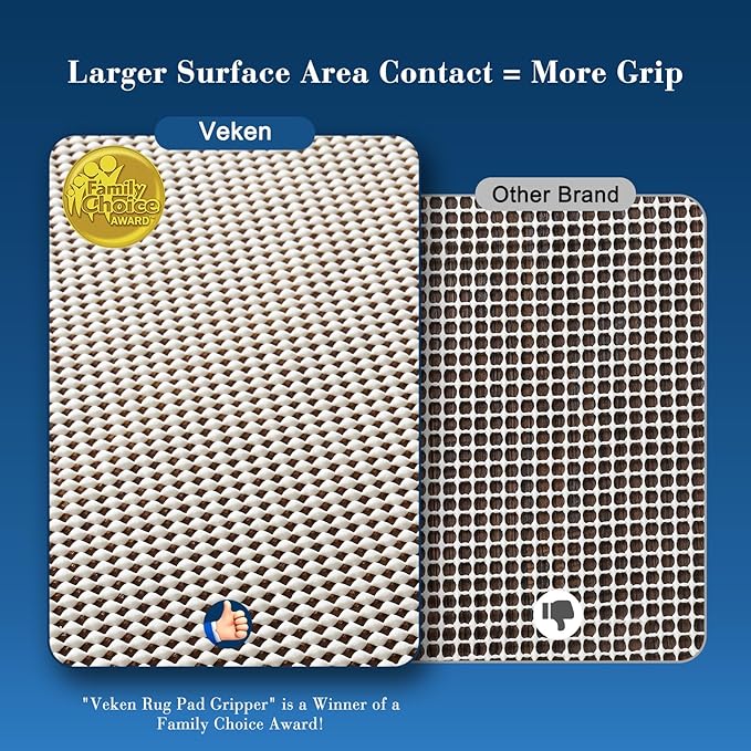 Veken Rug Gripper Pad for Hardwood Floors Tile Floors, 4 Pcs Rug Tape, Thick Cushion Non Slip Rug Pads for Area Rugs, Under Carpet Anti Skid Mat, Keep Your Rugs Safe and in Place, 2x3 Ft