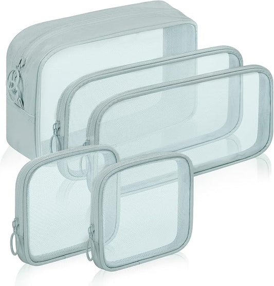 5 Pieces Mini Zipper Nylon Mesh Pouch, Mesh Cosmetic Bags Makeup Bags, Multipurpose Travel Toiletry Bags for Office Supplies and Travel Accessories (Grey, Assorted Sizes)