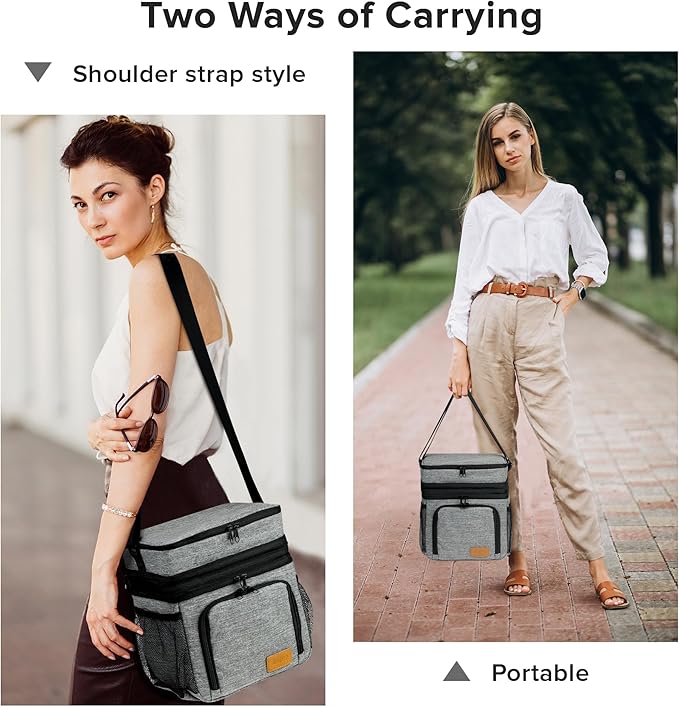 Insulated Lunch Bag for Women Men, Reusable 3 Layers Lunch Box Women, Expandable Reusable Water-resistant Lunch Box for Work Travel Office Picnic Hiking