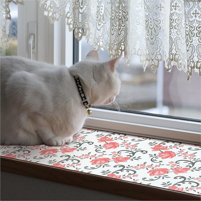 FIFTY FEET 12X120 Inch Shelf Liner for Kitchen Cabinets, PVC Drawer Liner for Dresser Non-Slip Bathroom, Non-Adhesive Cabinet Liner Washable (Red Floral)(3 Roll)