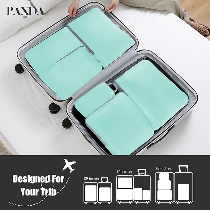4 Set Compression Packing Cubes Travel - Travel Accessories Expandable Packing Organizers for Carry On - Essentials Luggage Bags - Light Teal