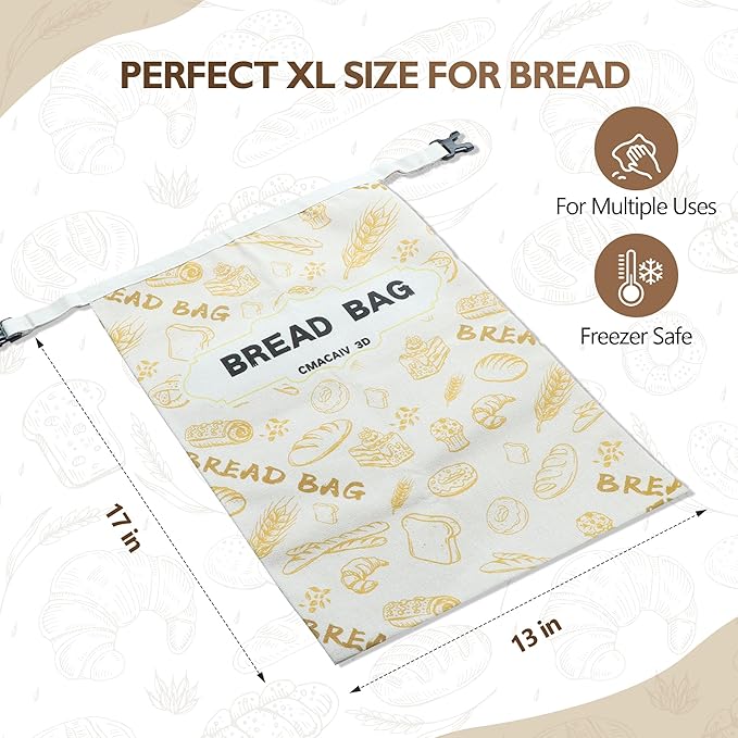 2-Pack Beeswax Bread Bag,17"×13"Reusable Organic Bread Bags for Homemade Bread Sourdough,Linen Outer Lining and Pure Cotton Beewax Inner Lining Moisture-proof &Fresh-Preserving Bags Keeps Fresh Longer