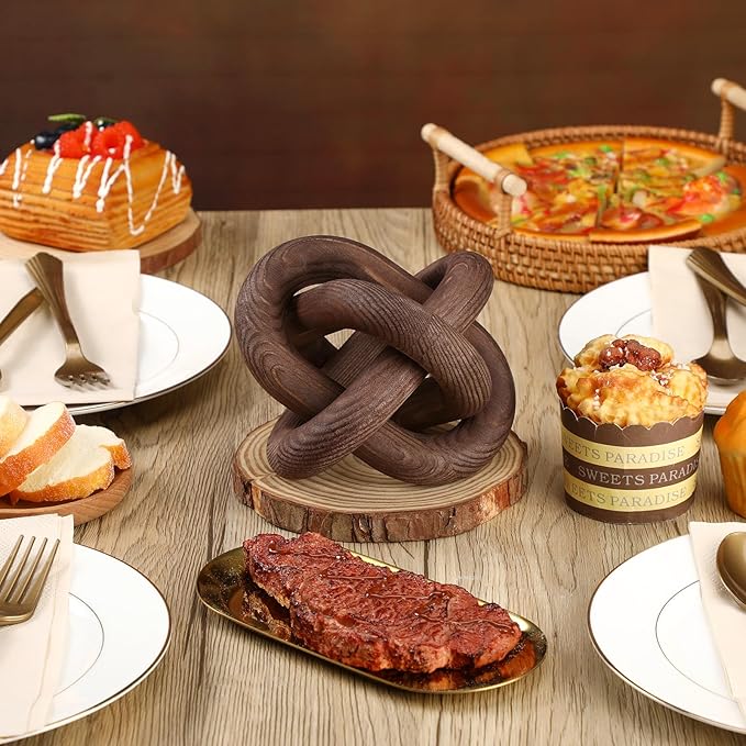 3 Link Wood Knot Decor - Hand Carved Coffee Table Decoration, Boho Chain Link Decor, Modern Shelf, Rustic Objects for Home Living Room Bedroom(Black Walnut)