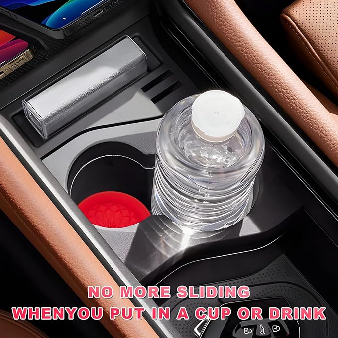 4 PCS Car Cup Holder Coasters, 2.75 Inch Anti-Slip Insert Silicone Car Coaster Drink Mat, Shockproof Universal Auto Cup Coasters for Most Vehicles, Car Interior Accessories (Red)