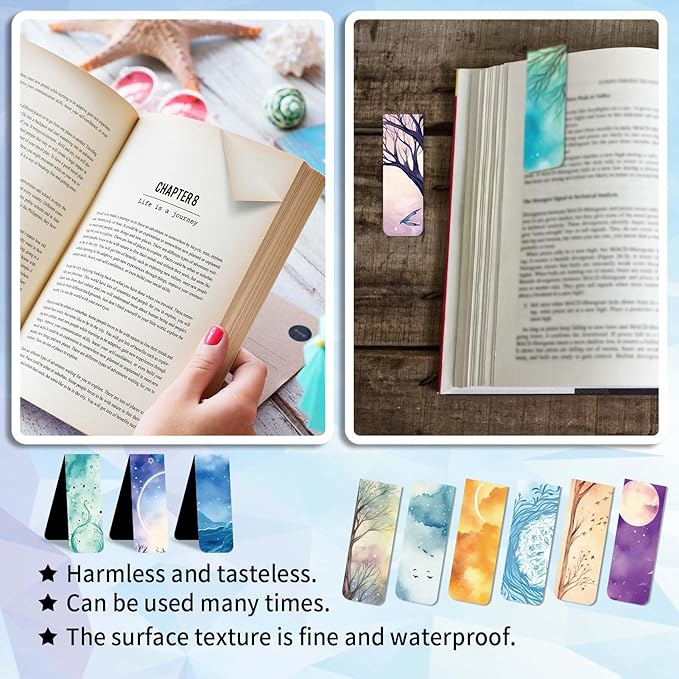96 Pieces Magnetic Bookmarks Magnet Page Markers - Book Marks for Reading Women & Men with Storage Boxes - Cute Magnet Bookmark Clips for Reading Pleasure（Sky）