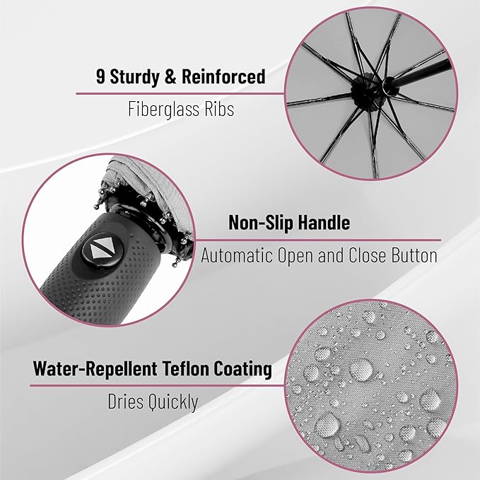 Mr. Pen- Windproof Travel Umbrella, Small Water-Resistant Automatic Folding Umbrella for Rain and Sun, Light, Compact and Portable for Women & Men, Fits Car & Backpack