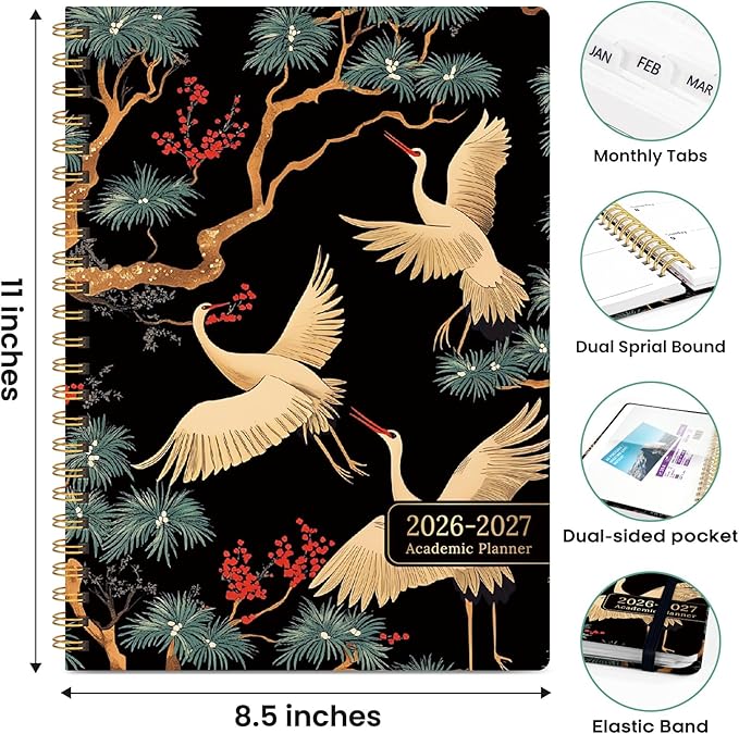 Academic Planner 2026-2027, Weekly and Monthly Calendar Book, July 2026 – June 2027, Hardcover Planner with Tabs, Perfect for Teachers, Students, Women & Men, A4 (8.5" x 11") - Crane