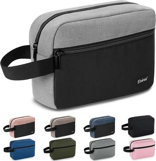 Elviros Travel Toiletry Bag for Men Hanging Toiletries Dopp Kit Small Bathroom Hygiene Tool and Medicine bag for Traveling Essential Shaving Pouch,Gifts for Men(Grey&Black)