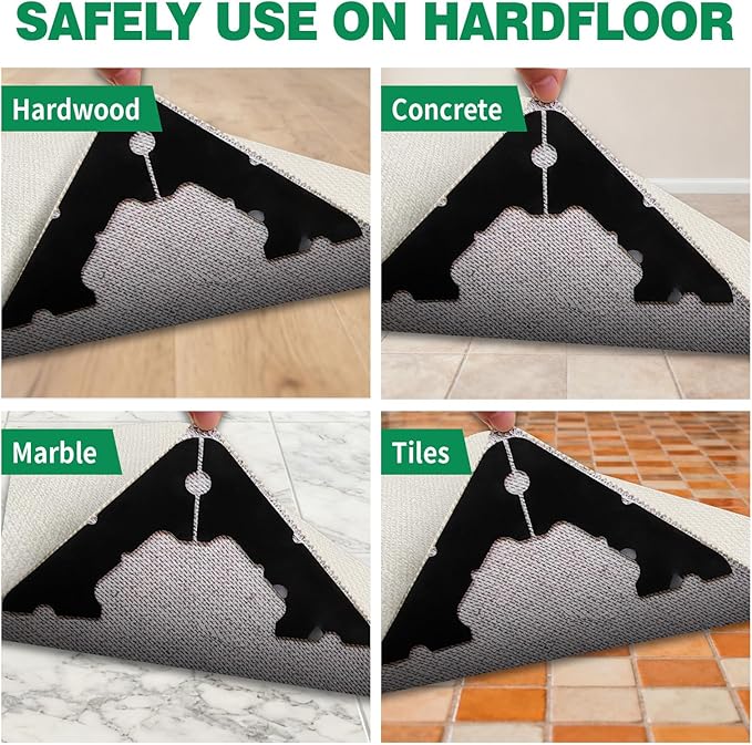 FLUOTINE 48 PCS Carpet Tape,Non Slip Carpet Pads for Area Rugs on Hardwood Floors,Laminate,Tile,LVP Floors,Reusable and Removable Rug Corner Pads with No Residue