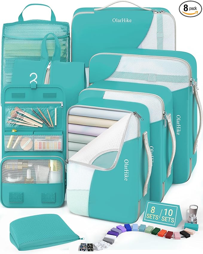 8 Set Packing Cubes for Travel, Gifts for Women & Moms, Anti-Tearing Suitcase Organizer, OlarHike Vacation Essentials & Accessories for Cruise Ships