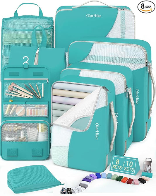 8 Set Packing Cubes for Travel, Gifts for Women & Moms, Anti-Tearing Suitcase Organizer, OlarHike Vacation Essentials & Accessories for Cruise Ships