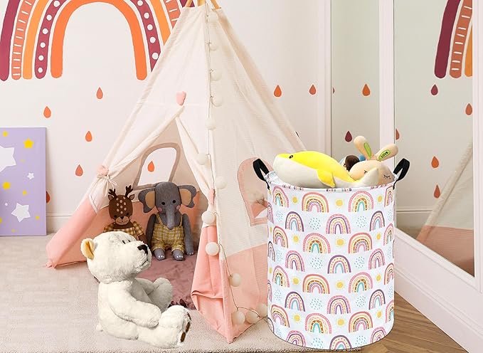 Kids Rainbow Hamper Laundry Basket Storage Bins Gift Organizer Clothes Toy Box Large Canvas Collapsible Chest for Home/Dorm/Kitchen/Pet/Office/Closet/Shelf/Room Decor