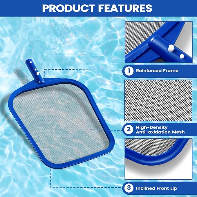 Pool Skimmer - Pool Skimmer Net for Cleaning, Pool Leaf Skimmer Net with Fine Mesh Reinforced Frame, Hot Tub Skimmer Net Filters Out Debris