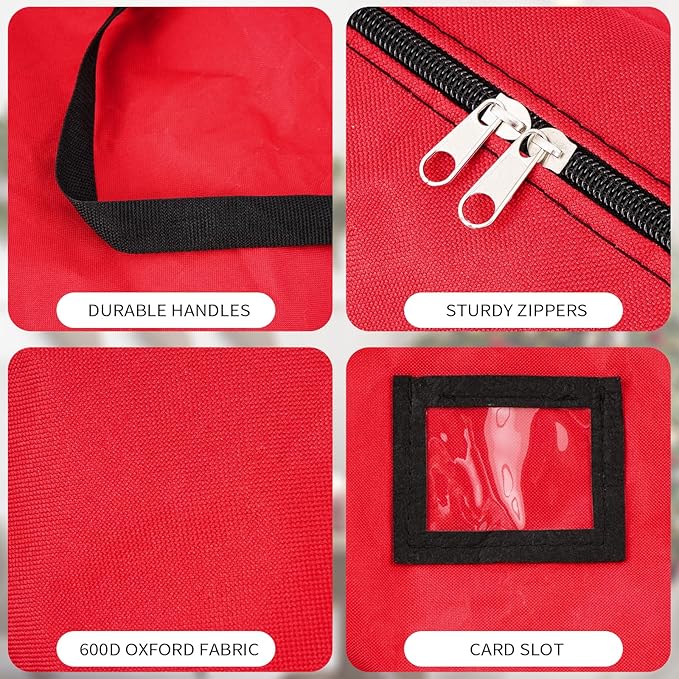 Christmas Tree Storage Bag, Fits Up 4 Ft / 5 Ft Tall Artificial Trees-Heavy Duty Holiday Storage Box with Durable Reinforced Handles & Zipper & Pocket- 600D Oxford Tree Storage Container, Red