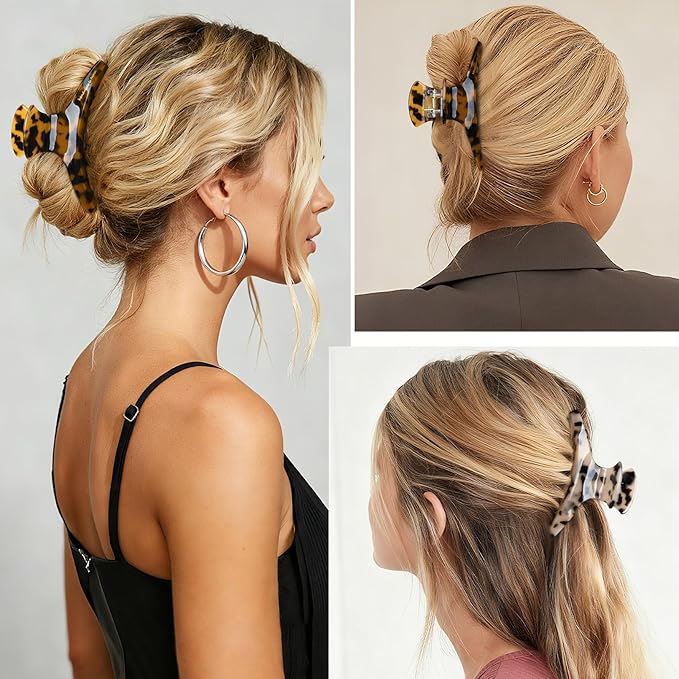 2 Pack Hair Claw Clips Women Large Tortoise Hair Clip French Design Barrettes Celluloid Leopard Print Accessories Jaw Clips for Thick Hair