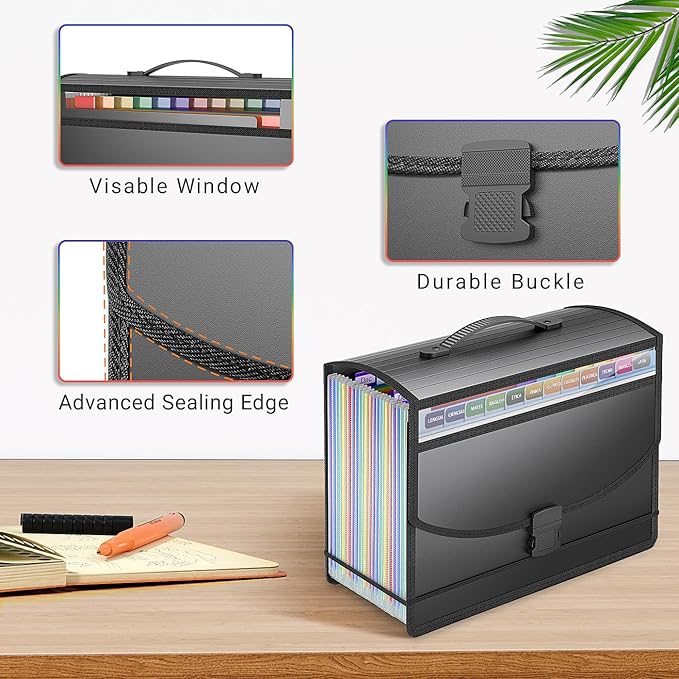 25 Pockets Expanding File Folder Accordion File Organizer with Handle,Fun Storage Portable Document Organizer File Box Filing Organizer for Home School Office Traveling, A4 and Letter Size