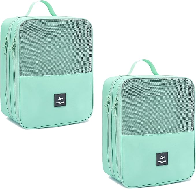 2 Layers Travel Shoe Bag, Portable Shoe Bags Hold 2 Pair Of Shoes, Water-Resistant Shoe Storage Pouch For Travel (Green, 2 Pack)