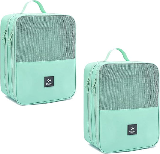 2 Layers Travel Shoe Bag, Portable Shoe Bags Hold 2 Pair Of Shoes, Water-Resistant Shoe Storage Pouch For Travel (Green, 2 Pack)