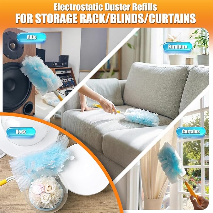 40 Count Duster Refills with 1 Short Handle & 3 ft Extendable Handle, Compatible with Swiffer Duster, 180° Disposable Microfiber Cleaning Dusters, Unscented