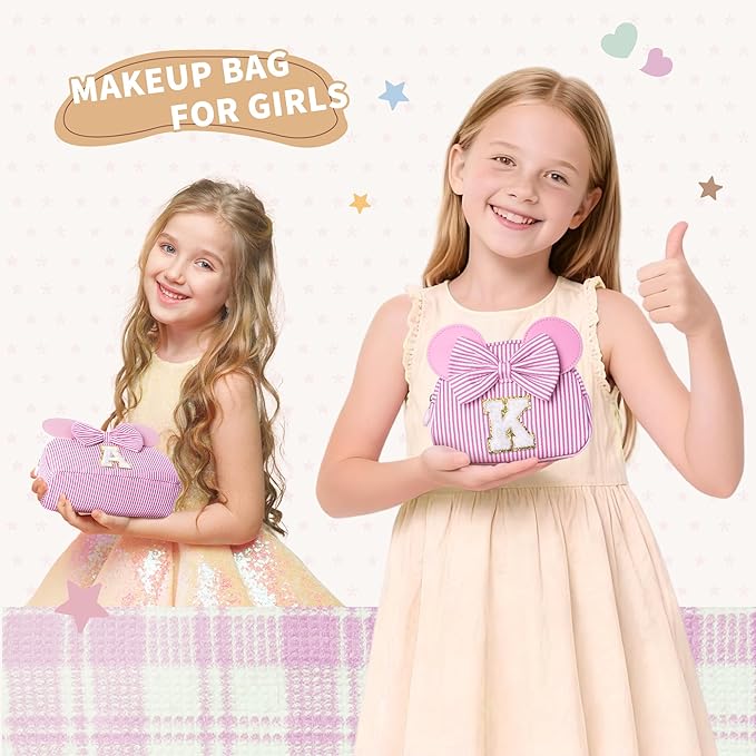 2PCS Makeup Bags Teen Girl Gifts Trendy Stuff - Personalized Christmas Gifts for Kids- Stocking Stuffers for Kids Girl - Cosmetic Bag Travel Toiletry - 8 9 10 11 12 13 14 Years Old Gift Pink A