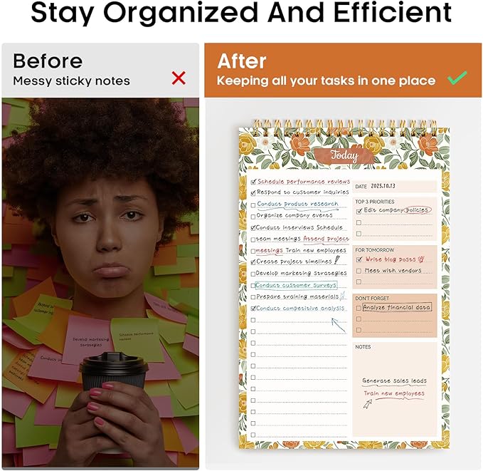 Taja To Do List Notepad - To Do List Notebook for Work with 52 Sheets, Undated Daily Planner Perfect for Daily Tasks and Goal Setting, Notepad Suitable for Office, Home & School - Sunshine Field