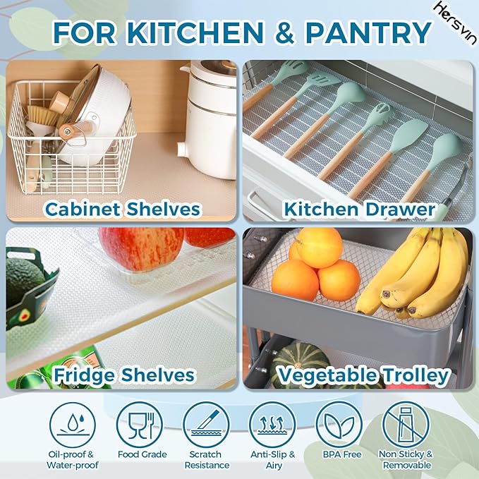 Hersvin Shelf Liners, 20in x 20ft Kitchen Drawer Mats, Non-Adhesive EVA Cupboard Protector, Cabinet Lining, Refrigerator Liner (Clear Dot)