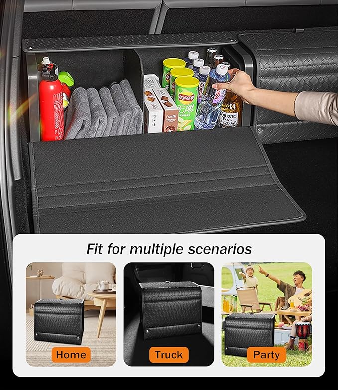 POKSRI Trunk Organizer for suv,car storage organizer,lid Box,PU Leather & PP Honeycomb Board,Fixed with screws extremely sturdy,Collapsible and Adjustable,15''L x 13''W x 12.4''H,2K inches³(size B)