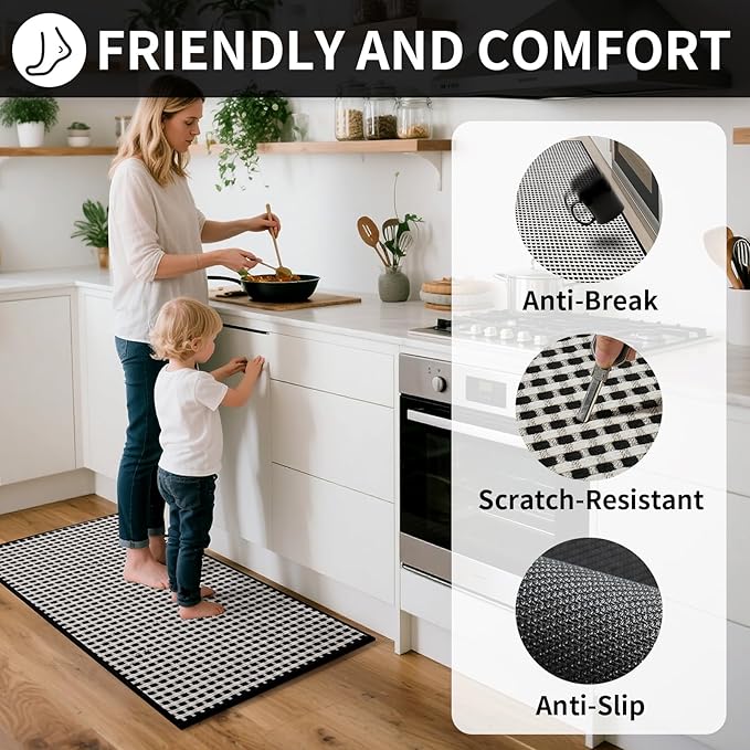 YDKGL Long Kitchen Runner Rugs Kitchen Mat Non Slip Washable, Super Absorbent Soft Chenille Braided Kitchen Mats for Floor, Rubber Backing Kitchen Floor Sink Standing Mat, Easy Clean, Black 24"x71"