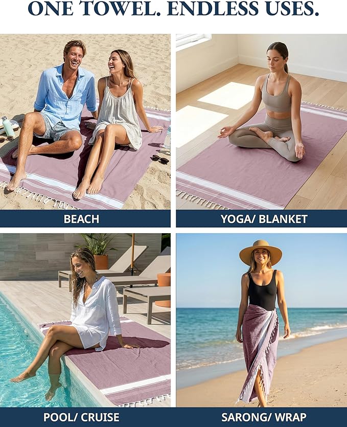 LANE LINEN Pool Towels, Turkish Beach Towels Oversized Set of 6, Pre-Washed, No Shrink, Quick Dry Travel Towel, Beach Towel for Women, Absorbent & Sand Free Towel, 39"x71" - Summer Color