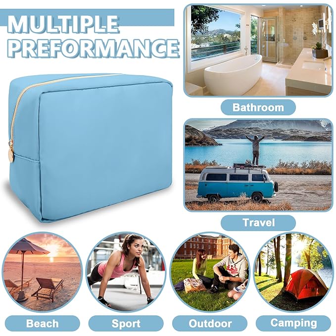 Large Makeup Bag Pouch, Nylon Women Travel Toiletry Storage Bag, Preppy Cosmetic Bag for Girls, Big Makeup Organizer Bag, Cute Zipper Pouch Skincare Bag for Sport Work Gift (Large-Periwinkle)