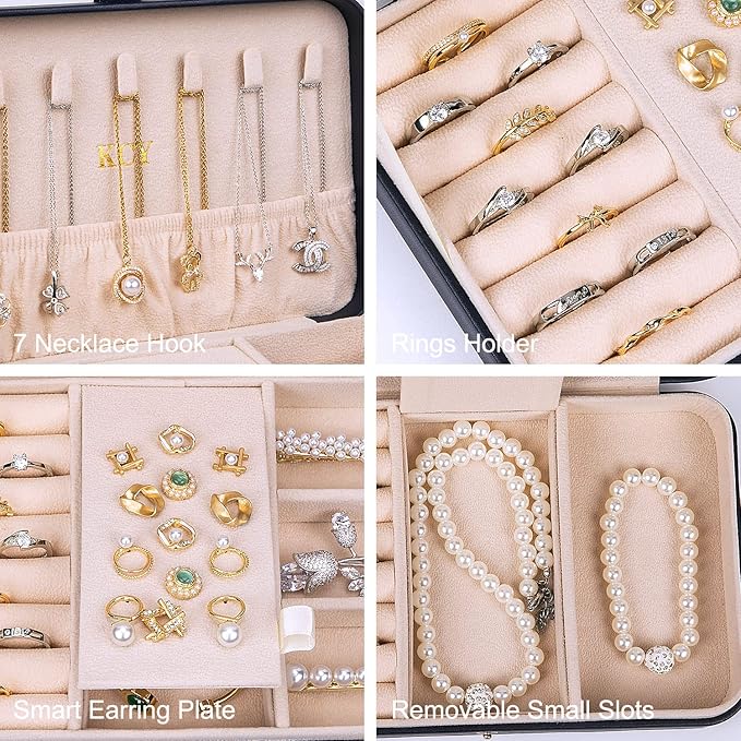 KCY Travel Jewelry Organizer Box for Women Girls, Small Travel Jewelry Case, PU Leather Portable Jewellery Storage Boxes Display Holder for Ring Earrings Necklace Bracelet Bangle, Gifts,Dark-blue