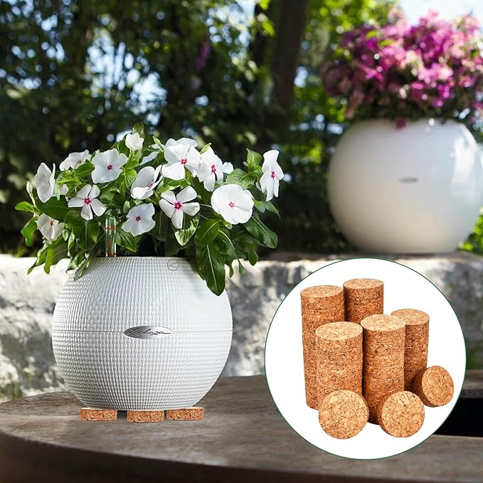 Boocalny 50 Pcs Invisible Plant Pot Feet Risers with Non Slip Surface, 2“ Dia×0.6” Cork Plant Pot Feet Lifter for Outdoor Planters, Solid Corkwood Planter Feet for Indoor Plants Flower Pots
